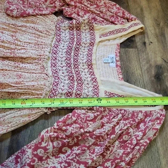 Myra Bag Pink Longsleeve Embroidered Smocked Dress Size Small - Picture 4 of 7
